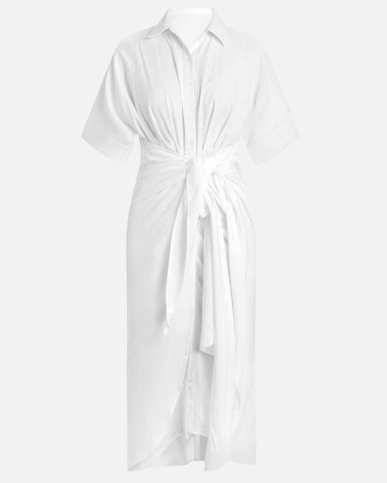 Waist Pleated White Dress