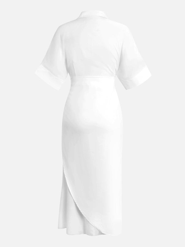 Waist Pleated White Dress