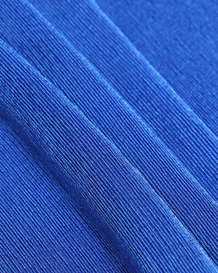 Blue Turtleneck Pleated Waist Maxi Dress