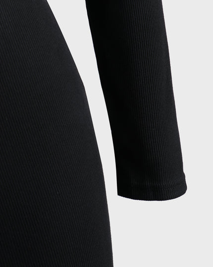 Vestido de manga larga de punto acanalado con escote en V profundo de tamaño mediano 
