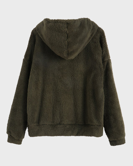 Midsize Casual Loose Fleece Long Sleeve Hooded Sweatshirt