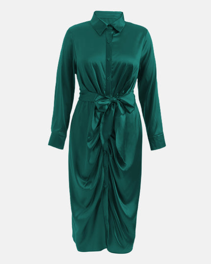 Midsize Glisten Satin Ruching Midi Dress