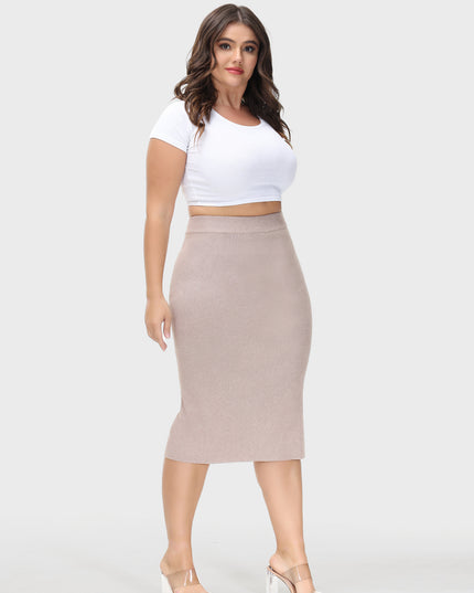 Midsize High-Waisted Slit Hip-Wrap Midi Skirt