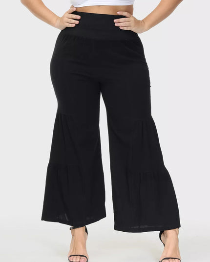 Pantalones casuales sueltos de lino con pierna ancha y cintura alta 