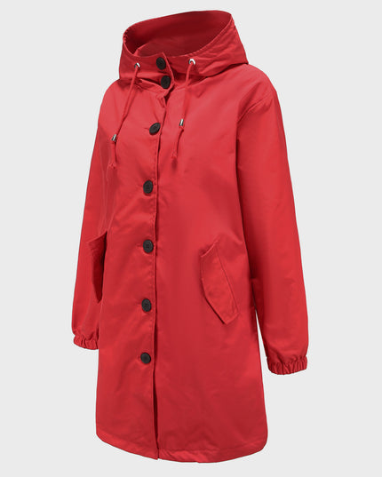 Midsize Casual Waterproof Long Hooded Windbreaker Midi Jacket