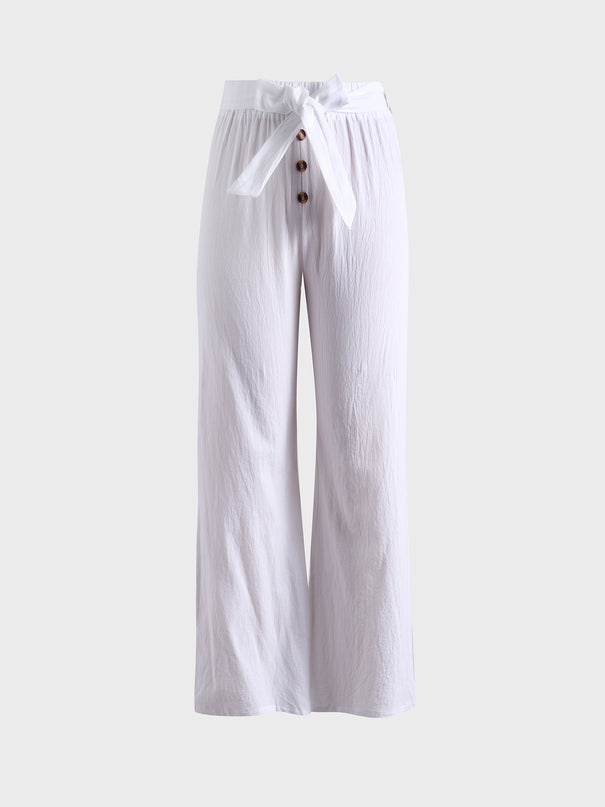 Pantalones anchos de lino informales de tamaño mediano 