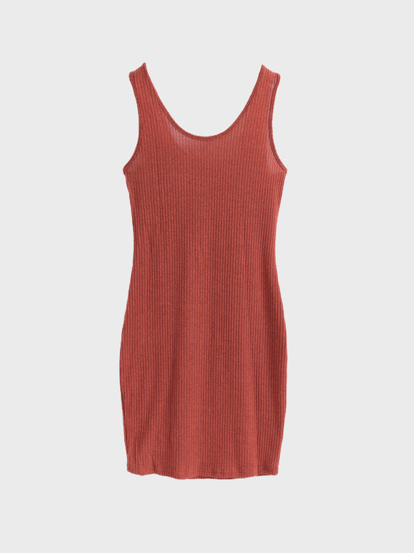 Midsize Square Neck Ribbed Casual Dress