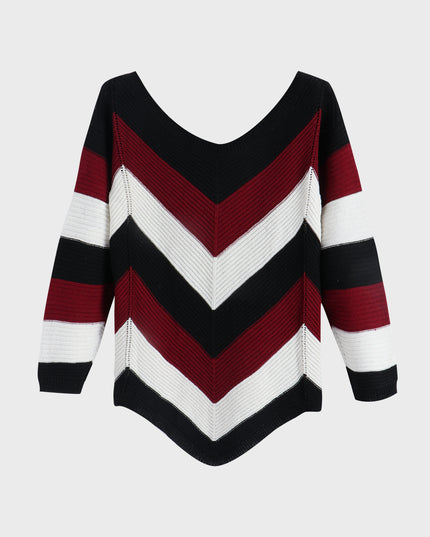 Suéter de punto de bloques de color suelto con cuello redondo de tamaño mediano 