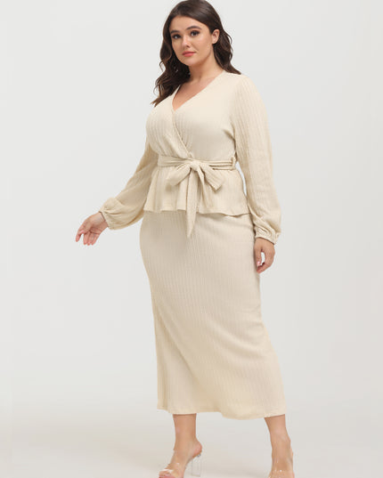 Midsize Lace-Up Knitted Long-Sleeved 2-Piece Set