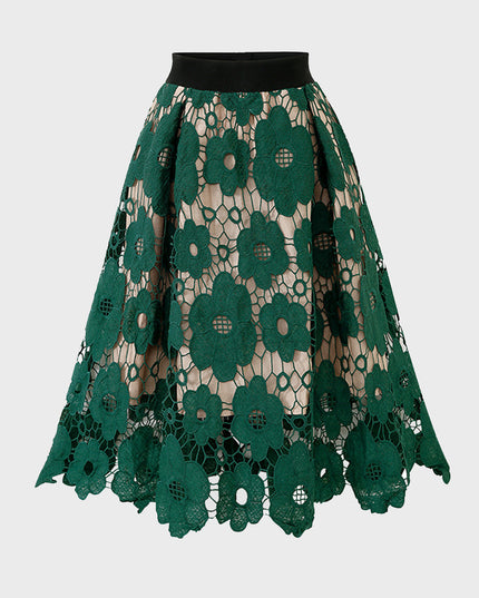 Midsize High Waist Lace Hollow Floral Skirt