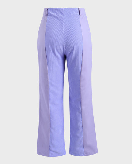 Midsize High Waist Straight Leg Colorblock Corduroy Pants with Pockets