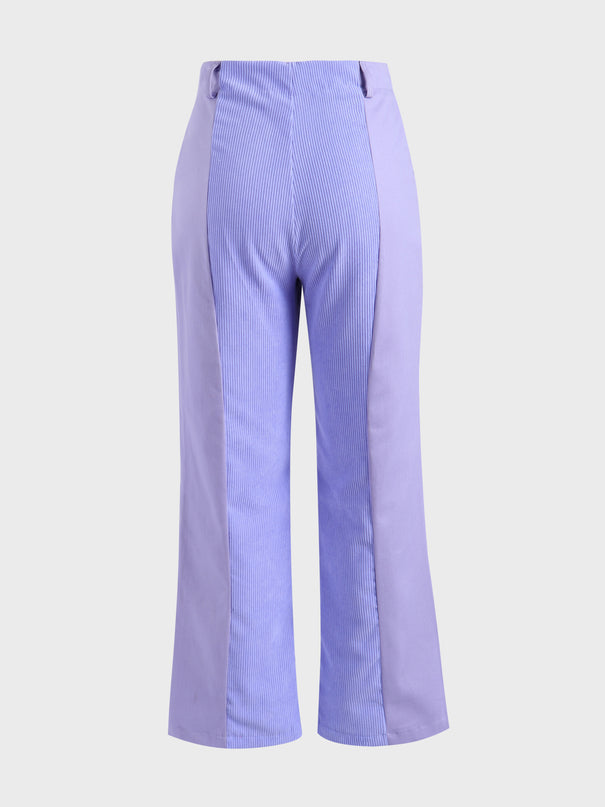 Midsize High Waist Straight Leg Colorblock Corduroy Pants with Pockets