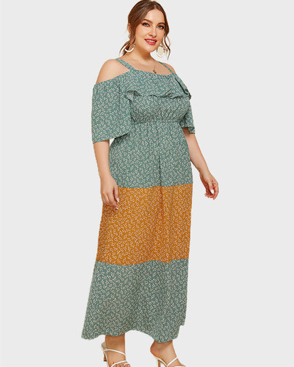 Midsize Ruffle Color-Block loose Floral Camisole Dress