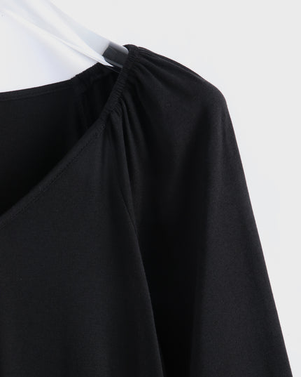 Blusa casual de manga larga con cuello en V de tamaño mediano 