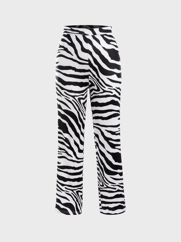 Pantalones medianos con estampado de cebra y personalidad popping 