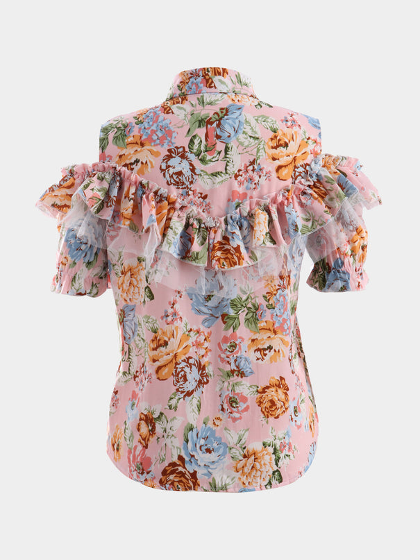 Blusa floral de encaje real de tamaño mediano 