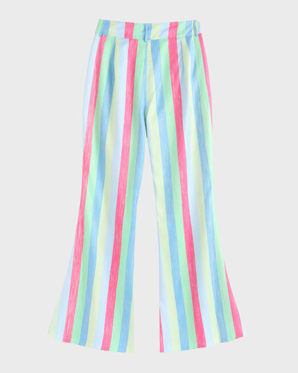 Midsize Mid Rise Striped Colorblock Flared Pants with Pockets