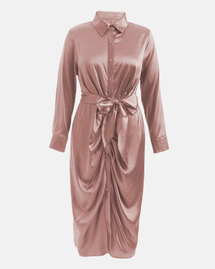 Midsize Glisten Satin Ruching Midi Dress