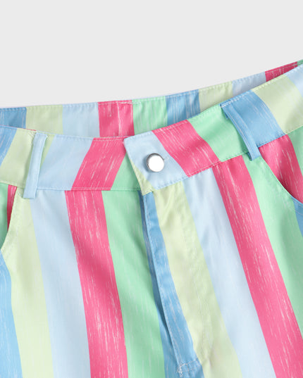 Pantalones acampanados de talle medio con bloques de color a rayas y bolsillos de tamaño mediano 