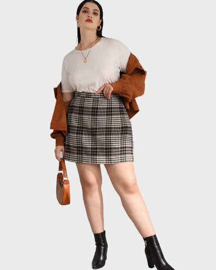 Midsize High Waist Plaid Skirt with Back Zipper