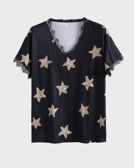 Midsize Lovely Star Lace Trim Top