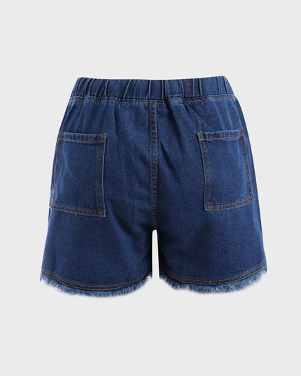 Midsize Playful Fringe High-Waisted Denim Shorts