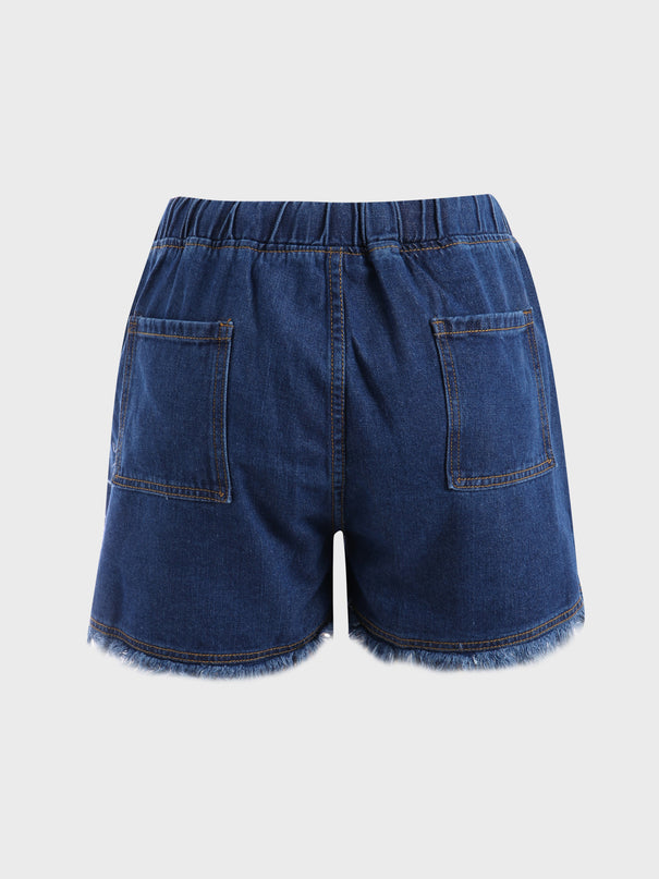 Midsize Playful Fringe High-Waisted Denim Shorts