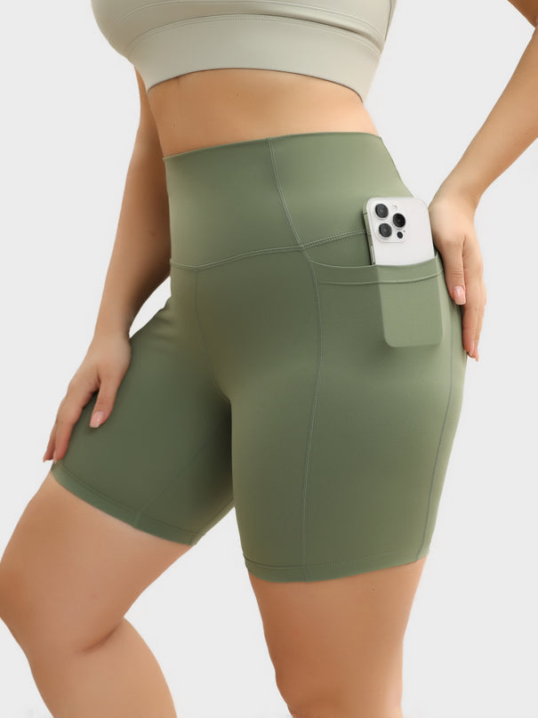 Midsize High-Waisted Hip-Lift Tight Yoga Shorts with Pockets