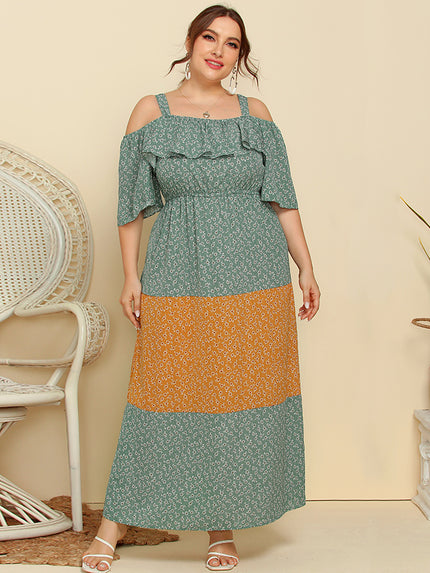 Midsize Ruffle Color-Block loose Floral Camisole Dress