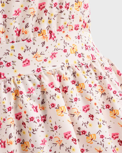 Midsize Alluring Floral Print Tiered Halter Dress