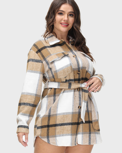Vestido vintage de abrigo de tweed atado a cuadros