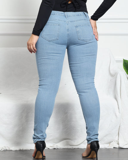 Jeans tipo lápiz elásticos con levantamiento de cadera y talle medio mediano 