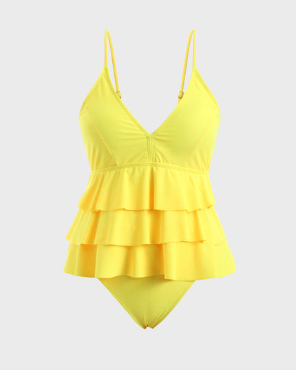 Midsize Great-Hearted Ruffle Tiered One-Piece Swimsuit